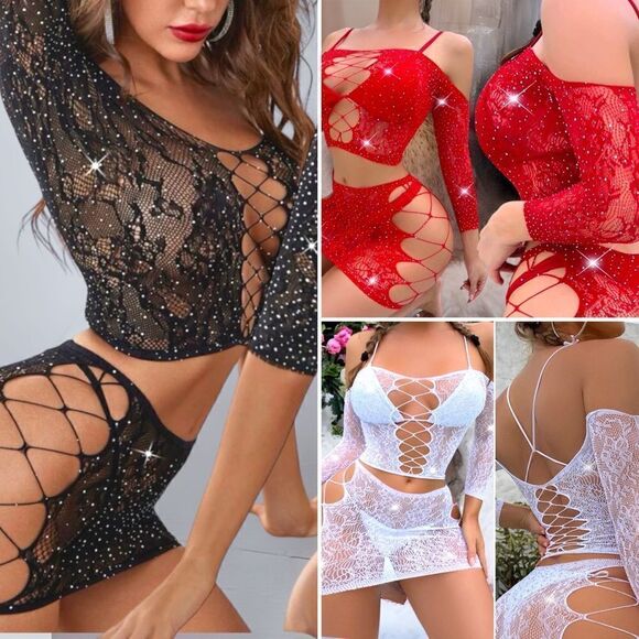 HOT Item! l 2-piece Rhinestone embellished Set  l OS l high-stretch l New - Picture 1 of 7